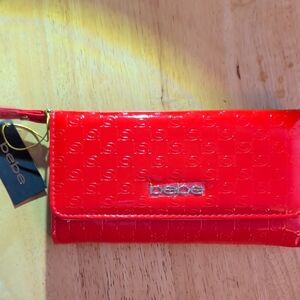 bebe Glossy Red Patent Clutch Wallet